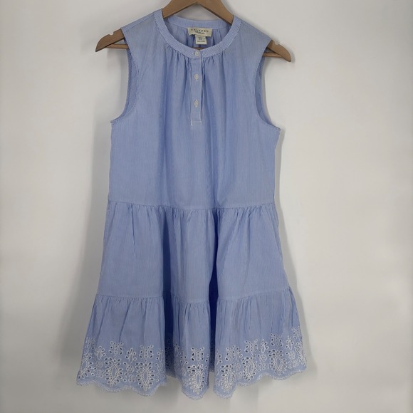 Calypso St. Barth Dresses & Skirts - Calypso St Barth Eyelet Lace Tiered Mini Dress Size M Pinstripe Preppy Coastal